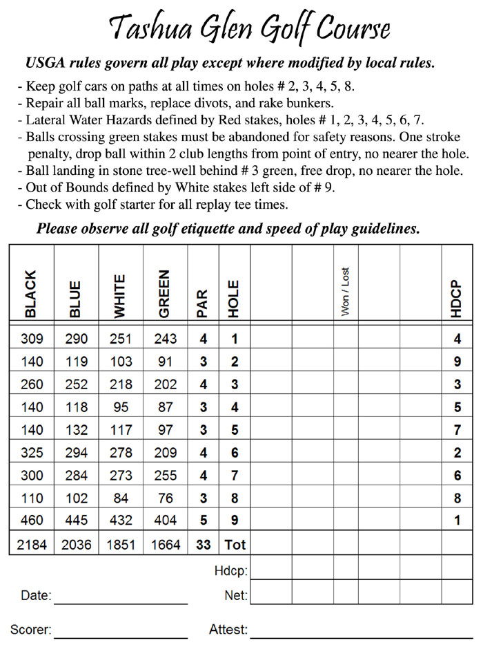 Tashua Glen Score Card Inside